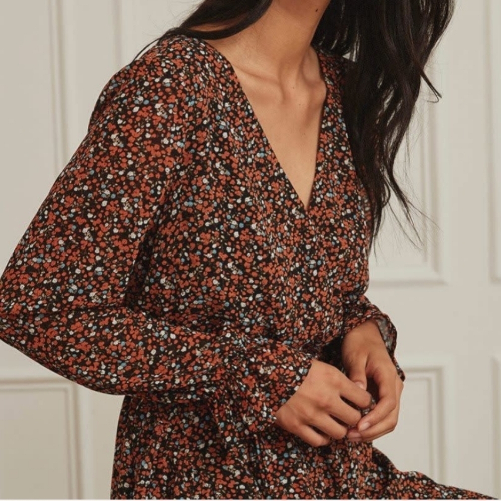 RW&Co Long Sleeve Printed Chiffon High-Low Dress - Picture 4 of 12